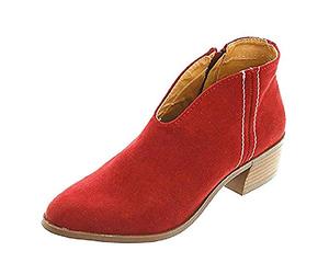 GSNOW Women Summer Boho Leather Breathable Boots Zipper Flat Low Ankle Boots Red