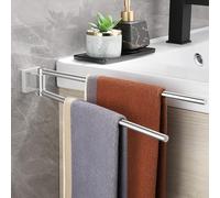 Gsocel Towel Rail Drilling 304 Stainless Steel, Double Swivel Towel Rail Wall Bathroom Accessory for Bathroom and Kitchen 39 cm, Silver