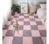 Gsogcax 10PCS Foam Play Mats for Floor 30x30cm Rugs for Living Room Soft Shaggy Rug Baby Large Interlocking Foam Play Mat Carpet Squares Anti-Skid Floor Carpet - Light Pink