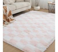 Gsogcax Checkered Rugs Living Room 6.56'x9.84' Super Soft Fluffy Area Rugs for Bedroom Shaggy Anti-Skid Comfortable Large Rugs Indoor Modern Home Decor Floor Carpet - Pink & White 200x300