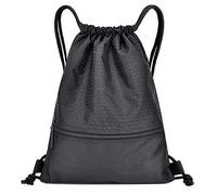 Gsogcax Drawstring Bags, 20L Waterproof Drawstring Gym Bag, Swimming PE Sack Drawstring Bag for School Girls Boys Backpack, Shopping Yoga School Beach Football, Black