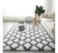 Gsogcax Rugs Living Room 4'×5.3' Super Soft Fluffy Area Rugs for Bedroom Shaggy Anti-Skid Comfortable Large Rugs Indoor Modern Home Decor Floor Carpet - White&grey 120x160