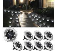 Gsogcax Solar Lights Outdoor Garden, 8 Pack Garden Light Solar Powered Waterproof IP44 Ground Disk Light 8 LEDs Solar Path Lights for Yard Lawn Landscape - Cool White