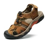 GSOHINO Mens Leather Sport Sandals Closed Toe Hiking Outdoor Athletic Casual Walking Water Shoes Summer Fisherman Sandals Handmade, brown, 9 UK