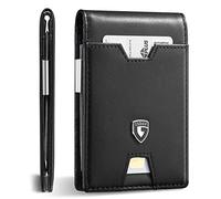 GSOIAX Men's Slim RFID Blocking Leather Wallet with Money Clip Minimalist Carbon Fiber Bifold Credit Card Holder 11 Card Slots Gift Box Included(Leather Brown), A-Leather Blcak, Slim