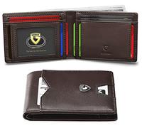 GSOIAX Mens Slim Wallet for Men Minimalist Genuine Leather Carbon Fiber Rfid Blocking Bifold Credit Card Holder With Gift Box, Leather Coffee, Slim
