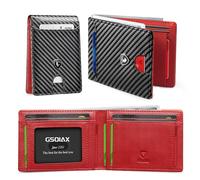 GSOIAX Mens Slim Wallet RFID Blocking Bifold Wallets for Men Minimalist Genuine Leather Carbon Fiber Card Holder Money Clip Thin Mens with Gift Box, Carbon Black and Red, Slim