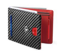 GSOIAX Mens Slim Wallet RFID Blocking Bifold Wallets for Men Minimalist Genuine Leather Carbon Fiber Card Holder Money Clip Thin Mens with Gift Box, Carbon Black and Red, Slim