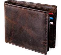 GSOIAX Premium Crazy Horse Leather Wallet for Men-Handcrafted Vintage Bifold Wallet with 11 Card Slots,2 ID Windows & 2 Cash Pockets,RFID Blocking,Gift ideas for Him, Red-brown, 4.4 x 3.5 x 0.6 inches