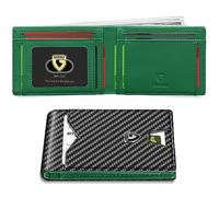 GSOIAX Slim Wallet for Men Rfid Blocking Leather Bifold Front Pocket Carbon Fiber Credit Card Holder With Gift Box, Green and Carbon Black, 4.3 x 3 x 1 inches, Slim