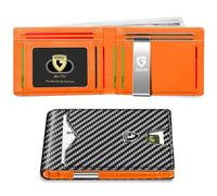 GSOIAX Slim Wallet for Men Rfid Blocking Leather Bifold Front Pocket Carbon Fiber Credit Card Holder Novelty Wallets With Gift Box, Carbon and Orange -money clip, Slim