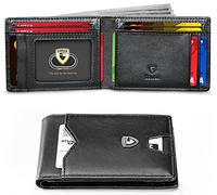 GSOIAX Slim Wallet for Men Rfid Blocking Leather Bifold Front Pocket Carbon Fiber Men's Money Clips Credit Card Holder With Gift Box, Black, 4.3 x 3 x 1 inches, Slim