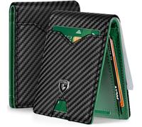 GSOIAX Slim Wallet for Men RFID Blocking Leather Bifold Front Pocket Carbon Fiber Men's Money Clips Credit Card Holder with Gift Box, Green and Carbon Black, 4.3 x 3 x 1 inches, Slim