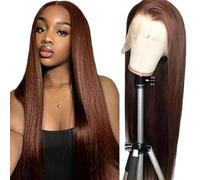 Gsoroel 13 x 6 Swiss Lace Front Human Hair Wig Glueless Wig a Little Tangle Unprocessed Brazilian Virgin Hair Straight #4 Chocolate Brown Pre Plucked With Natural Hairline 24 Inches