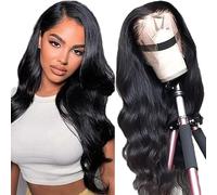 Gsoroel 13x6 Swiss Lace Front Human Hair Wig Human Hair Glueless Wig a Little Tangle Unprocessed Brazilian Virgin Human Hair Body Wave Natural Color Pre Plucked With Natural Hairline 32 Inches