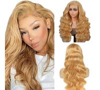 Gsoroel Body Wave Glueless Wig 13 x 6 HD Frontal Lace Wig #27 Honey Blonde Swiss Lace Suitable for All Skin Tones Free Part Wig Brazilian Virgin Human Hair 22 Inches