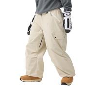 GSOU SNOW Mens Ski Trousers Baggy Snowboard Trousers Oversized Snow Pants - Unisex Multi Pockets Waterproof Windproof Breathable Warm Beige