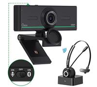 Gsou Webcam with Headset and Microphone, 1080P Webcam with Privacy Cover, Plug and Play Web Camera for Desktop Computer Zoom Meetings, Audio Bluetooth only for Headset