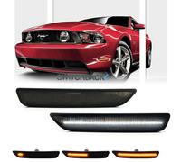 GSOWO Switchback Sequential LED Side Marker Lights for Ford Mustang 2010-2014, Smoked Lens Front Bumper Amber Turn Signal Reflectors and White DRL
