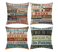 GSPIRIT Throw Pillow Covers, Cotton Linen Home Decor Set of 4 Home Pillow Cases Square 18x18 Inches Pillowcases for Sofa Kitchen Chair Bedroom (A)