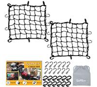 GSPSCN 2Pack 42cm x 42cm Cargo net Motorcycle, Latex Heavy Duty Bungee Cord Net Stretches to 126cm x 126cm, Thicken Luggage Netting with 6cm x 6cm Mesh&24 Hooks for Motorcycle, Bike, ATV, Roof