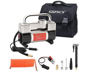 GSPSCN 6X Faster Inflation Tyre Inflator Heavy Duty Double Cylinders with Portable Bag- Car Accessories，Metal 12V Air Compressor Pump 150PSI with Adapter for Car, Truck, SUV Tyres, Dinghy, Air Bed