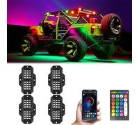 GSRECY LED Underglow Car Lights Kit, 4 Pods RGB Rock Lights, Waterproof Multicolor Exterior Underglow For Caravan Off Road SUV ATV UTV Lorry Motorbike, App/Remote Control/Music Mode