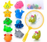GSrenyu 10 Pcs Bath Toys for Kids, Sea Animal Toys with Storage Mesh Bag Shark Fishing Net Swimming Pool Toys for Boys Girls