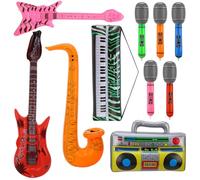 GSrenyu 10 Pcs Photo Booth Props Inflatable Party Props Guitar Recorder Sachs Piano Bass Microphone Inflatable Instruments for 80s 90s Carnival Disco Party
