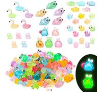 GSrenyu 100 Pcs Glow Mini Resin Animals, Luminous Glow in the Dark Duck Frog Flamingo Turtle Dinosaur Mushroom Bunny Panda Frog Miniature Animal Figures for Fairy Gardens Dollhouses DIY Projects