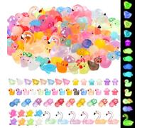 GSrenyu 100 Pcs Mini Resin Animals Luminous 6 Styles Miniature Figures Ducks, Turtles, Flamingos, Mushrooms, Chickens Resin Animals Mini Figures for Garden Aquarium Dollhouse Landscape Decoration