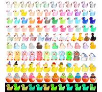 GSrenyu 109PCS Luminous Mini Resin Ducks, 10 Series Tiny Duck Bulk Glow in The Dark, Cute Tiny Ducks Resin Miniatures for Fairy Garden, Dollhouse, Aquarium, Cake Topper, Miniature Landscape