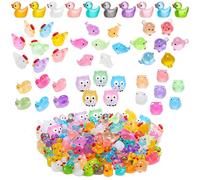 GSrenyu 120 Pcs Mini Resin Animals,Luminous Toy Tiny Resin Ducks,Frogs,Fish Mixed Cute Animals Miniature Figures Glow in the Dark Small Figurines for Landscape Garden Dollhouse Decoration DIY Craft