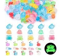 GSrenyu 120 Pcs Mini Resin Sea Animals, 6 Styles Luminous Cute Tiny Resin Crab Shark Octopus Turtle Flamingo Duck figures for DIY Micro Fairy Landscape Garden Aquarium Dollhouse Cake Decor