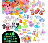 GSrenyu 150 pieces Luminous Miniature Resin Animals, 24 Styles Tiny Little Resin Animal Glow in the Dark Mini Small Plastic Animal Figures for Potted Garden Aquarium Dollhouse Decor