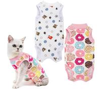 GSrenyu 2 Pcs Cat Recovery Suit, Breathable Cat Surgery Recovery Suit, Anti-licking Recovery Vest Wound Protector Clothes Cone Collar Alternative (M/Football/Donuts)