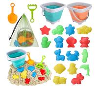 GSrenyu 21Pcs Beach Toy Set,Foldable Beach Bucket with Sea Animals Molds Sand Shovels Mesh Bag,Play Sand Toys Kit Outdoor Fun Tools for Kids Boys Girls