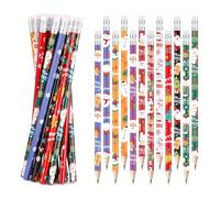 GSrenyu 24 Pcs Christmas Pencils with Erasers Tips, 12 Styles Cartoon Snowman Santa Claus Gingerbread Man Bear Christmas Tree Bells Pencils for Kids Xmas Stocking Box Fillers Party Favours