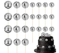 GSrenyu 24pcs Disco Ball Cake Toppers,1970s Disco Ball Cake Decorations