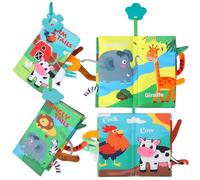 GSrenyu 2Pcs Baby Cloth Books, Baby Books with Teether, Sensory Books for Babies, 3D Animals Tails Touch Feel Book, Soft Baby Books for 0-3 Year Old Toddlers, Newborn Toys
