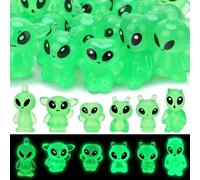 GSrenyu 30 Pcs Luminous Mini Resin Alien Miniature Glow in The Dark 6 Styles Tiny Honeydew Figures for Fairy House Garden Micro Landscaping Potted Home Party Decorations DIY (Green)