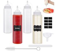 GSrenyu 4 Pack Squeeze Condiment Bottles - 16oz / 500ML Plastic Squeezy Sauce Bottles with Cap Plastic Squeeze Dispensers with Measurements for Ketchup BBQ Olive Oil Salad Dressing