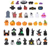 GSrenyu 40 Pcs Halloween Mini Resin Ornaments, 40 Styles Miniature Figures Set Cute Halloween Miniature Model With Pumpkin Ghost, Skull, Castle, Halloween Decorations for Party Yard Decoration, Hidden