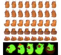 GSrenyu 40 Pcs Mini Capybara Luminous Mini Resin Animals Glow in the Dark Capybara Miniature Figures for Garden Aquarium Dollhouse Tabletop Landscape Party Decoration