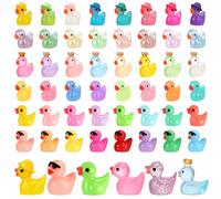 GSrenyu 48 Pcs Mini Ducks Colorful Tiny Ducks 6 Styles Resin Animals Mini Figures Miniature Figures for Garden Dollhouse Landscape Tabletop Party Decoration DIY