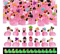 GSrenyu 48 Pcs Mini Flamingos 14 Styles Luminous Mini Resin Animals Tiny Flamingos Cute Tny Resin Animals Flamingo Figurine for Garden Dollhouse Home Office Micro Landscape Party Cake Decor