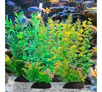 GSrenyu 4Pcs Fish Tank Plants, Fish Tank Accessories Large Plants, 11Inch Tall Aquarium Decoration Green Plant, Artificial Plastic Plant for Tank Decor, Style 2