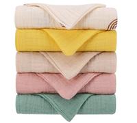 GSrenyu 5 Pcs Muslin Cloths For Baby Burp Cloths 25x25cm 100% Cotton Muslin Squares Breathable Wipes For Newborn Bibs Wiping Bathing Feeding
