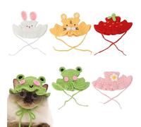 GSrenyu 5 Pcs Pet Cat Hats, Cartoon Knit Cute Cats Hat, Soft Beanie Bonnet Adjustable for Kitten, Funny Outfit Head Wear Accessories for Puppy Pets Birthday Animals Parties Photoshoots