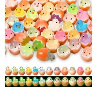 GSrenyu 50 Pcs Easter Mini Ducks Mini Chicks Egg Glow in The Dark Resin Animals Easter Resin Figures Tiny Ducks Miniature Chick Tiny Animals for Egg Fillers Garden Dollhouse Landscape Party Favors